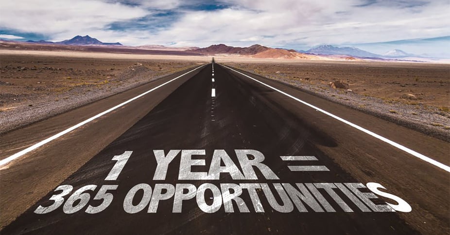 Strada con scritta 1 year = 365 opportunities